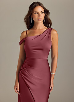 Azazie Madelyn Bridesmaid Dresses Desert Rose Mermaid Off the Shoulder Stretch Satin Convertible Dress image5
