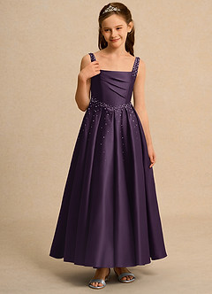 Azazie Mochi Girl Blumenmädchenkleider Ballkleid Plissee Matte Satin Kleid Pflaume image5