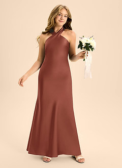 Azazie Doretta Junior Auburn A-Line Pleated Stretch Satin Dress image5
