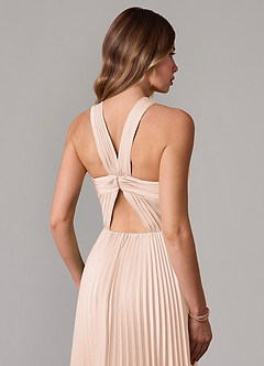 Azazie Afra Robes de demoiselle d'honneur Robe Trapèze en Satin extensible Plissée Rose Pâle image6