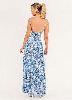 Blue Breath Of Spring Blue Floral Print Cutout Maxi Dress Dresses | Azazie