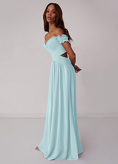 Barbie ♥ Azazie Bridesmaid Dresses Sea Glass A-Line Off the Shoulder Chiffon Convertible Dress image4