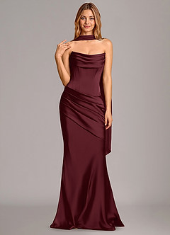 Azazie Pelagia Suknie dla druhen Syrena Gorset Satyna elastyczna Do ziemi Sukienka image3