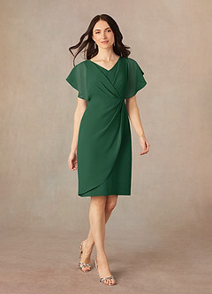 Azazie Julia vestidos de madre de la novia Vestido de Verde Oscuro de Gasa de Recto con Cuello en V Plisado image1