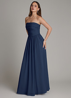 Azazie Andreina Bridesmaid Dresses Dark Navy A-Line Pleated Chiffon Dress image4
