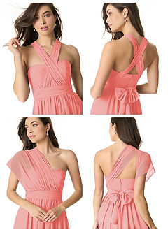 Azazie Olani Bridesmaid Dresses Coral A-Line Off the Shoulder Chiffon Convertible Dress image8