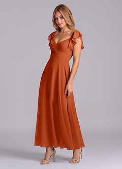 Azazie Leilani 신부 들러리 드레스 A라인 셔링 쉬폰 발목 길이 드레스 image4