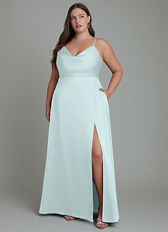 Azazie Sarella Robes de demoiselle d'honneur Robe Trapèze en Satin extensible Plissé Verre De Mer image10
