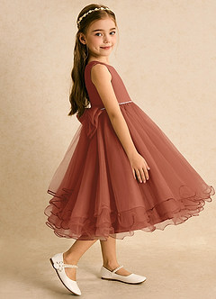 Azazie Lass Flower Girl Dresses Auburn A-Line Bow Tulle Dress image4