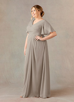 Azazie Morning Glory Mother of the Bride Dresses Taupe A-Line V-Neck Ruched Chiffon Dress image7