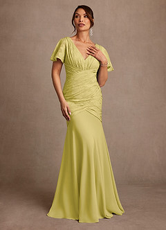 Azazie Jolene Mother of the Bride Dresses Canary Mermaid Pleated Floral Burnout Dress image4