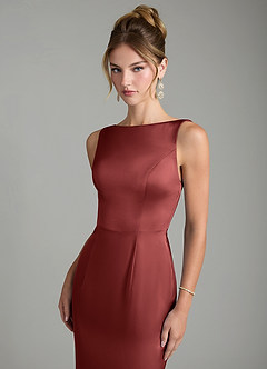 Azazie Tamera Bridesmaid Dresses Terracotta Mermaid Pleated Stretch Satin Dress image5