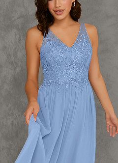 Azazie Amy laatste Uitverkoop Jurk van Chiffon met A-Lijn Kant Staal Blauw image6