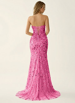 Elowomgen Rose Pink Beading Sequin Embroidery Mesh Prom Dress image2