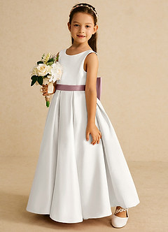 Azazie Pipsy Flower Girl Dresses Ivory Dusty Rose A-Line Bow Matte Satin Dress image2
