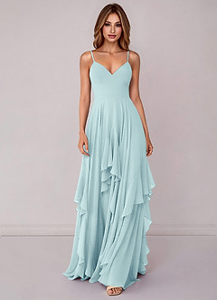 Azazie Zaina Brautjungfernkleider A-Linie Chiffon Kleid Seegrün image4