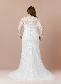 Azazie Yoki Vestidos de novia Vestido de Diamante Blanco de Tul de Corte Sirena con Scoop image8