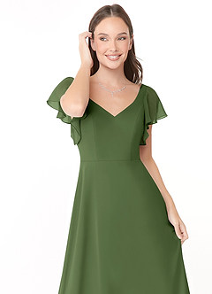 Azazie Syenna Bridesmaid Dresses Olive A-Line Ruched Chiffon Dress image5