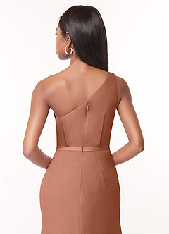 Azazie Liza Jurken voor bruidsmeisjes Jurk van Chiffon met Zeemeermin One-Shoulder Bronzeertint image7