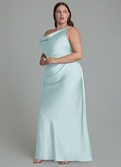 Azazie Emerson Bridesmaid Dresses Mist Mermaid Off the Shoulder Stretch Satin Dress image10