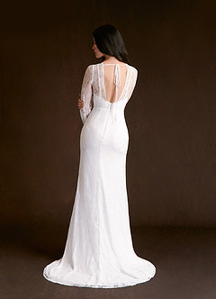 Azazie Willa Wedding Dresses Diamond White Mermaid Lace Dress image2