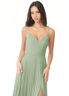 Azazie Vini Bridesmaid Dresses Dusty Sage A-Line V-Neck Pleated Chiffon Dress image6
