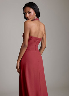 Azazie Clarisa Bridesmaid Dresses Pomegranate A-Line Pleated Chiffon Dress image4