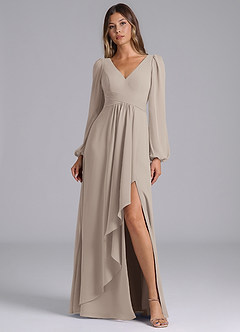 Azazie Omari Bridesmaid Dresses Frost A-Line Long Sleeve Chiffon Dress image1