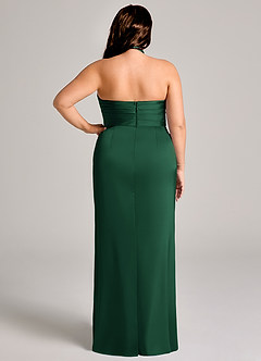 Azazie Jemma Jurken voor bruidsmeisjes Jurk van Stretch Satijn met Kolom Geplooid Donkergroen image12