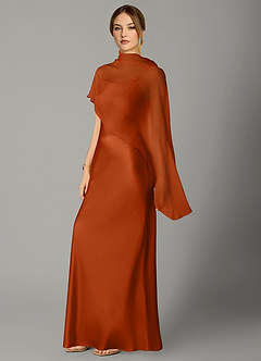 Azazie Jaleesa Bridesmaid Dresses Burnt Orange A-Line High Neck Stretch Satin Dress image4