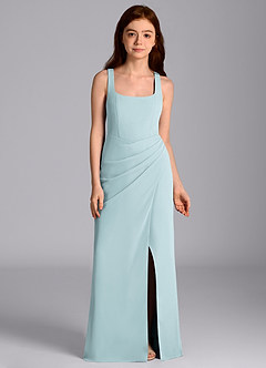 Azazie Mero Junior Vestido de Neblina de Gasa de Corte Sirena con Plisado image6