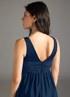 Azazie Yetta Maternity Bridesmaid Dresses A-Line Pleated Stretch Satin Floor-Length Dress image5