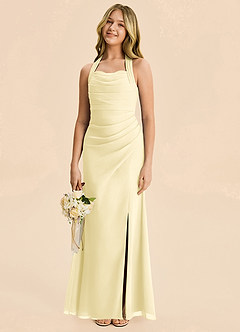 Azazie Destiny Junior Lemon Sorbet Sheath Ruched Chiffon Dress image1