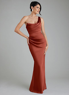 Azazie Sabrina Robes de demoiselle d'honneur Robe Sirène en Satin extensible Corset Terracotta image1