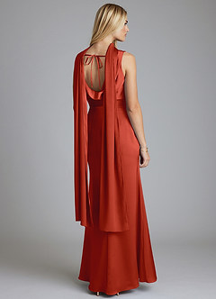 Azazie Tallie Bridesmaid Dresses Rust Mermaid Pleated Stretch Satin Dress image4