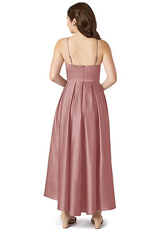 Azazie Jemima Junior Dusty Rose A-Line with Pockets Stretch Satin Dress image2