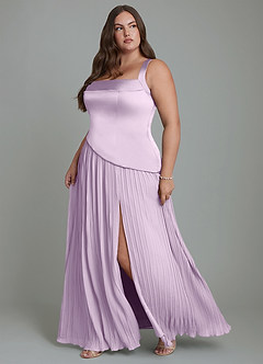 Azazie Stephanie Vestidos de damas de honor Vestido Lila Esmerilada de Satén Elástico de Línea A con Plisado image11