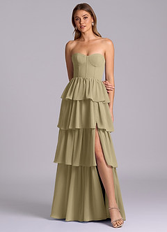 Azazie Faye Robes de demoiselle d'honneur Robe Trapèze en Mousseline de soie Encolure en Forme de Cœur Vert Mousse image4