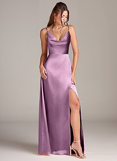 Azazie Sarella Brautjungfernkleider A-Linie mit Taschen Metallischer Satin Kleid Blauregen image3