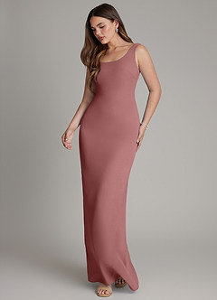 Azazie Hadley Robes de demoiselle d'honneur Robe Sirène en Mousseline de soie Plissée Rose Du Désert image4