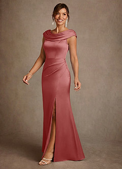 Azazie Irvine Mère de la mariée Robes Robe Trapèze en Satin extensible Plissée Antique Rose image1