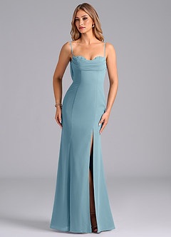 Azazie Wynni Bridesmaid Dresses Moody Blue Mermaid Corset Chiffon Dress image4