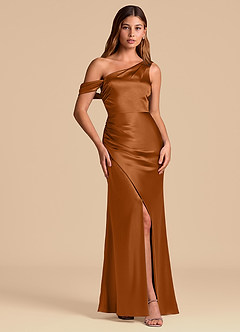 Azazie Madelyn 신부 들러리 드레스 인어 오프 더 숄더 메탈릭 새틴 바닥 길이 드레스 image4