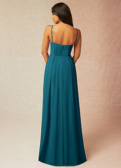 Azazie Kyedae Brautjungfernkleider A-Linie V-Hals Gefaltet Chiffon Kleid Tintenblau image2