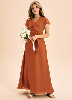 Azazie Lainey Junior Cinnamon A-Line with Pockets Chiffon Dress image6