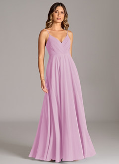 Azazie Amani Vestidos de damas de honor Vestido de Rosa Caramelo de Gasa de Corte en A con Plisado image5