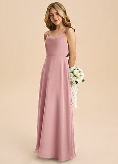 Azazie Shale Junior Dusty Rose A-Line Bow Chiffon Dress image6