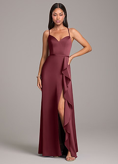 Azazie Naeem Bridesmaid Dresses Merlot A-Line Stretch Satin Dress image4
