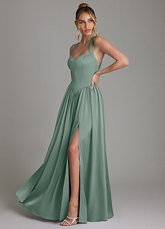 Azazie Francis Bridesmaid Dresses Silver Sage A-Line Corset Stretch Satin Dress image5