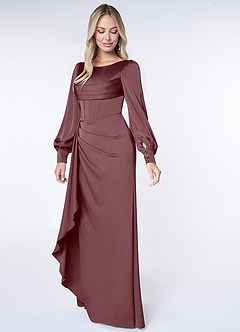 Azazie Raye Bridesmaid Dresses Sangria Mermaid Long Sleeve Stretch Satin Dress image3